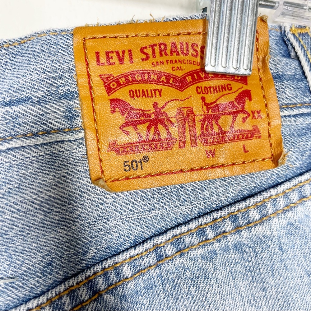 Levi's 501 Denim Cut Off Shorts Upcycled Sz 27 Boho Embroidered Vintage Festival - Picture 8 of 12